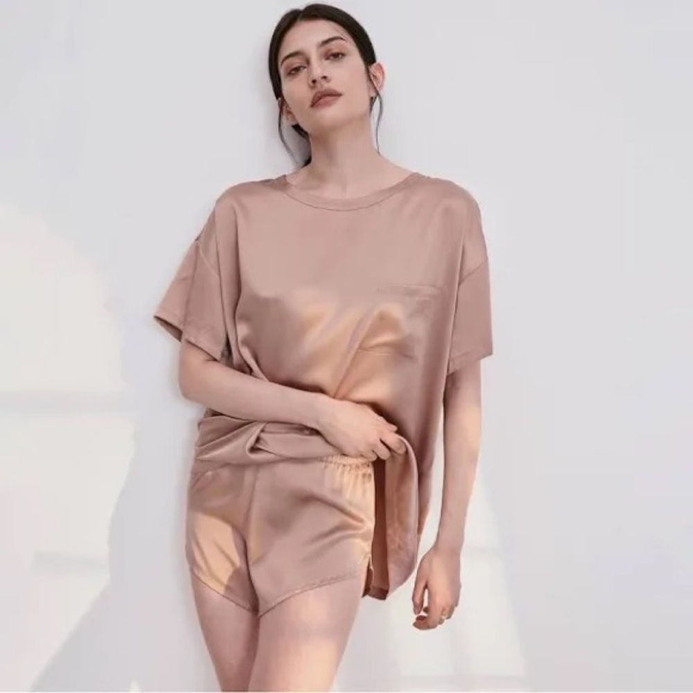 Lunya Washable Silk Tee Set in Otium Tan